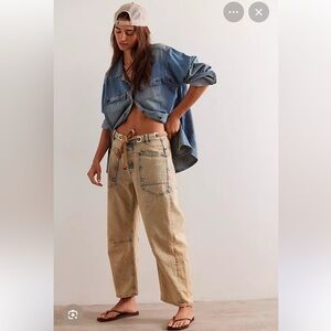 We the Free Moxie Low Slung Pull-On Barrel Jeans in Cowboy